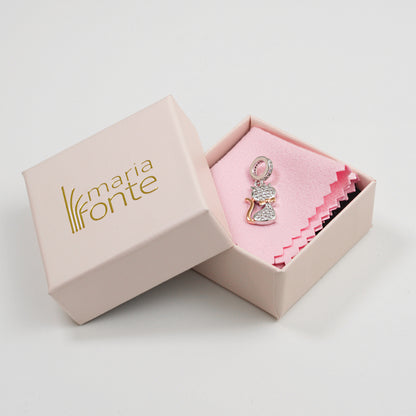 Maria Fonte Bead Charm Ciondolo Gatto in Argento 925 con Zirconia Compatibile con Collane e Bracciali Pandora