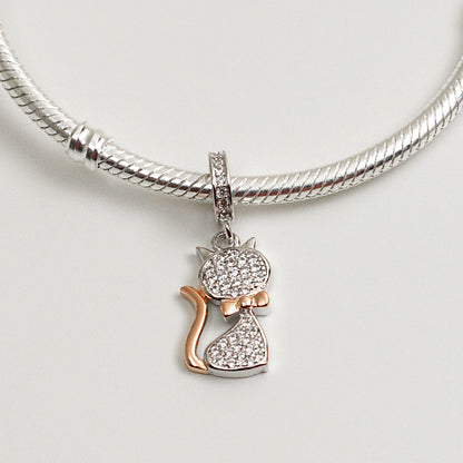 Maria Fonte Bead Charm Ciondolo Gatto in Argento 925 con Zirconia Compatibile con Collane e Bracciali Pandora