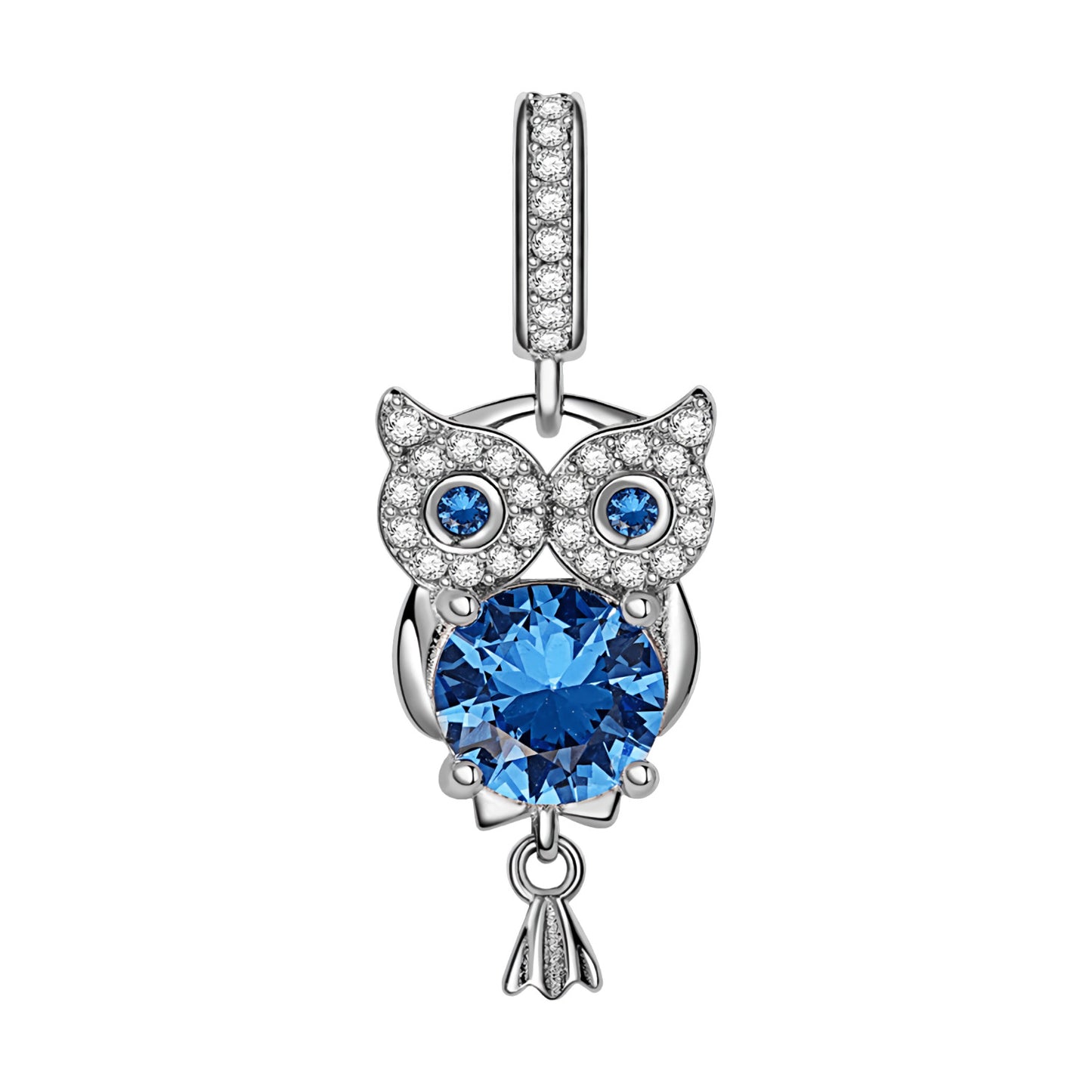 MariaFonte Charm Gufo Blu Portafortuna in Argento 925 e Zirconia Compatibile con Collane e Bracciali