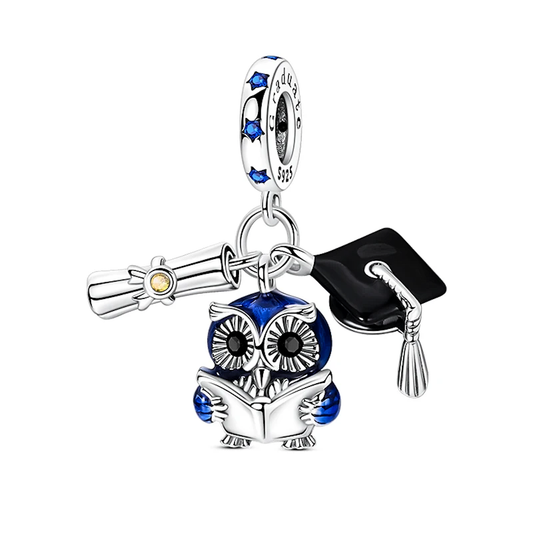 MariaFonte Charm Laurea Diploma Pergamena Gufo Libro Cappello in Argento Compatibile con Collane e Bracciali Pandora