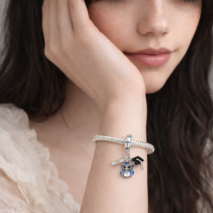 MariaFonte Charm Laurea Diploma Pergamena Gufo Libro Cappello in Argento Compatibile con Collane e Bracciali Pandora