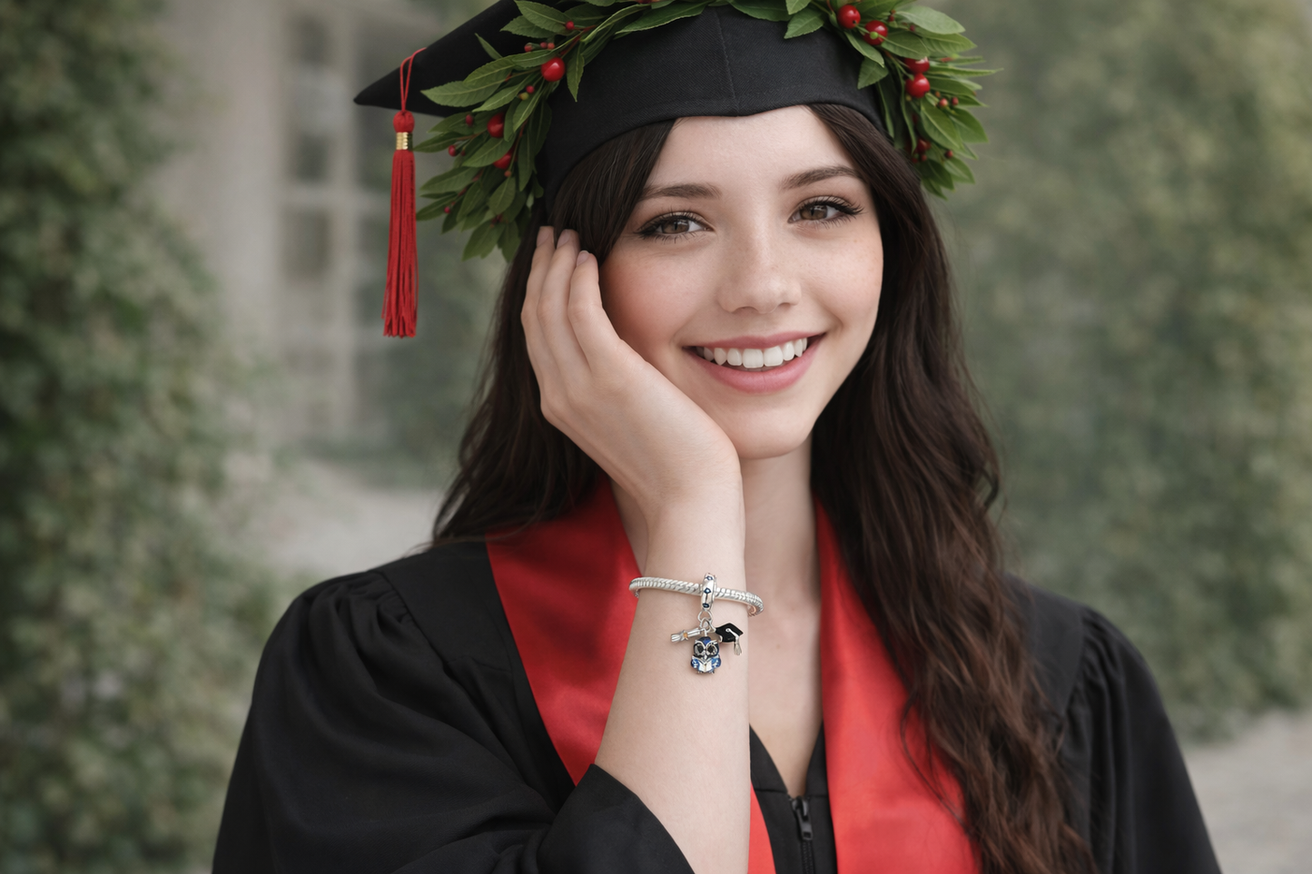 MariaFonte Charm Laurea Diploma Pergamena Gufo Libro Cappello in Argento Compatibile con Collane e Bracciali Pandora