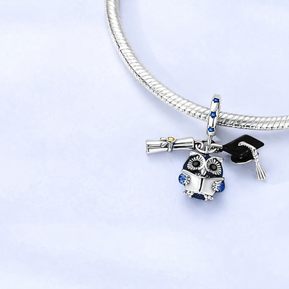 MariaFonte Charm Laurea Diploma Pergamena Gufo Libro Cappello in Argento Compatibile con Collane e Bracciali Pandora