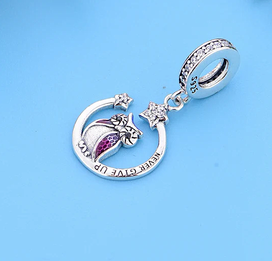 MariaFonte Charm Ciondolo Pendente Portafortuna Gufo Never Give Up (Non Mollare Mai) in Argento 925 Compatibile con Collane e Bracciali Pandora