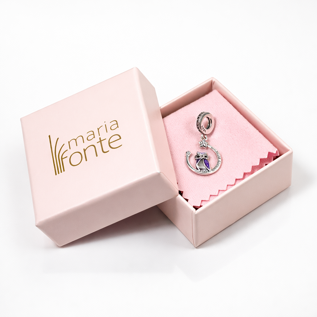 MariaFonte Charm Ciondolo Pendente Portafortuna Gufo Never Give Up (Non Mollare Mai) in Argento 925 Compatibile con Collane e Bracciali Pandora