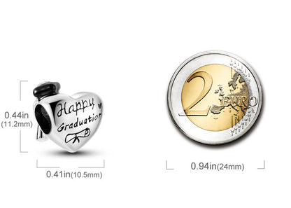 Maria Fonte Bead Charm Cuore Laurea 'Happy Graduation' Diploma Pergamena Cappello ' Congrats' Argento 925 Compatibile con Collane e Bracciali Pandora