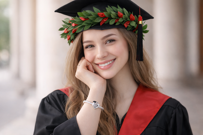Maria Fonte Bead Charm Cuore Laurea 'Happy Graduation' Diploma Pergamena Cappello ' Congrats' Argento 925 Compatibile con Collane e Bracciali Pandora