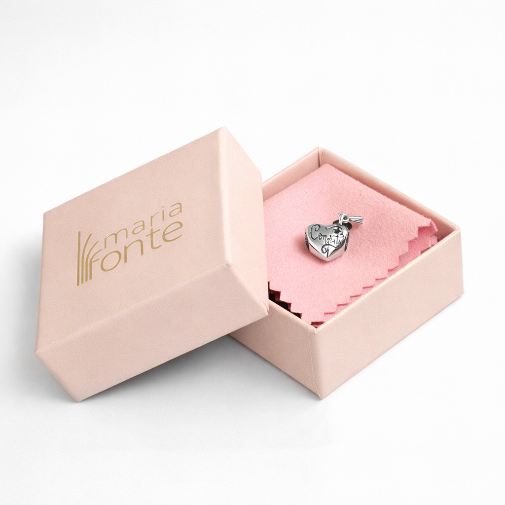 Maria Fonte Bead Charm Cuore Laurea 'Happy Graduation' Diploma Pergamena Cappello ' Congrats' Argento 925 Compatibile con Collane e Bracciali Pandora