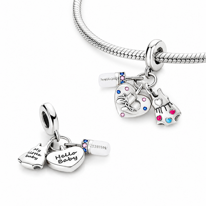 MariaFonte Bead Charm Cuore Scarpette Biberon Body Bambini  Argento 925 Zirconia Compatibile con Collane e Bracciali Pandora