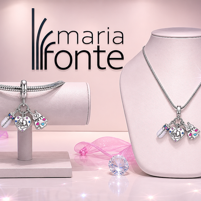 MariaFonte Bead Charm Cuore Scarpette Biberon Body Bambini  Argento 925 Zirconia Compatibile con Collane e Bracciali Pandora