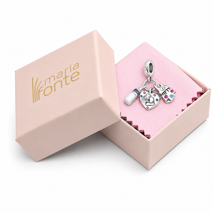 MariaFonte Bead Charm Cuore Scarpette Biberon Body Bambini  Argento 925 Zirconia Compatibile con Collane e Bracciali Pandora