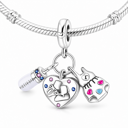 MariaFonte Bead Charm Cuore Scarpette Biberon Body Bambini  Argento 925 Zirconia Compatibile con Collane e Bracciali Pandora