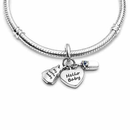 MariaFonte Bead Charm Cuore Scarpette Biberon Body Bambini  Argento 925 Zirconia Compatibile con Collane e Bracciali Pandora