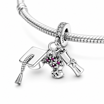 MariaFonte Charm Laurea Diploma Fiori Pergamena Portafortuna Argento 925 Zirconia Compatibile con Collane e Bracciali Pandora
