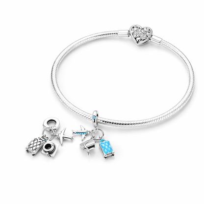 MariaFonte Charm Cappello Laurea Aereo e Valigia Trolley Argento Compatibile con Collane e Bracciali Pandora