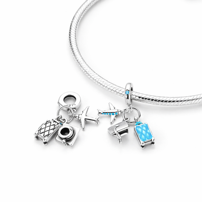 MariaFonte Charm Cappello Laurea Aereo e Valigia Trolley Argento Compatibile con Collane e Bracciali Pandora