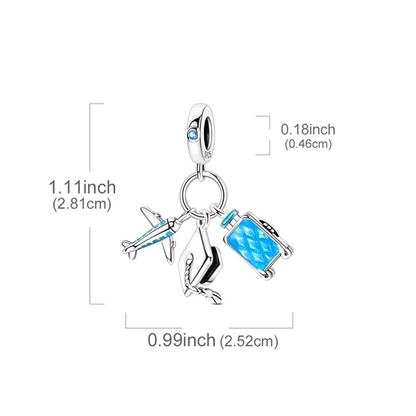 MariaFonte Charm Cappello Laurea Aereo e Valigia Trolley Argento Compatibile con Collane e Bracciali Pandora