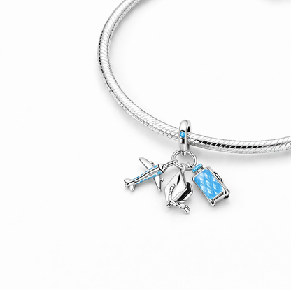 MariaFonte Charm Cappello Laurea Aereo e Valigia Trolley Argento Compatibile con Collane e Bracciali Pandora