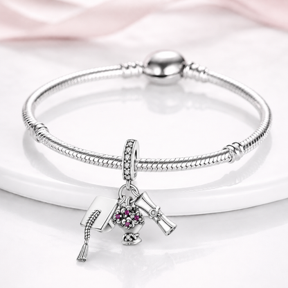 MariaFonte Charm Laurea Diploma Fiori Pergamena Portafortuna Argento 925 Zirconia Compatibile con Collane e Bracciali Pandora