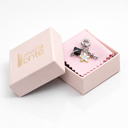 MariaFonte Charm Laurea Diploma Cappello Stella Pergamena Portafortuna Argento 925 Zirconia Compatibile con Collane e Bracciali Pandora