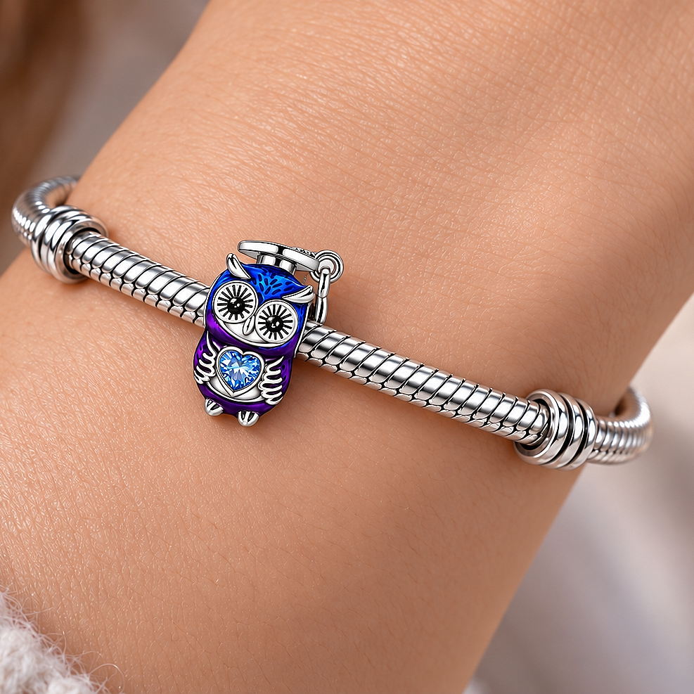 MariaFonte Bead Charm Gufo con Tocco Laurea in Argento Compatibile con Collane e Bracciali