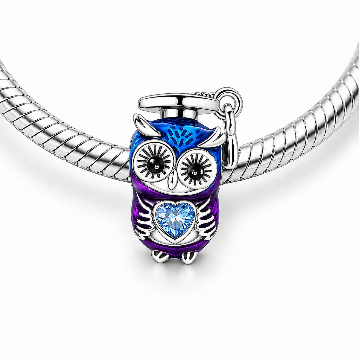 MariaFonte Bead Charm Gufo con Tocco Laurea in Argento Compatibile con Collane e Bracciali