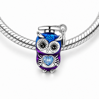 MariaFonte Bead Charm Gufo con Tocco Laurea in Argento Compatibile con Collane e Bracciali