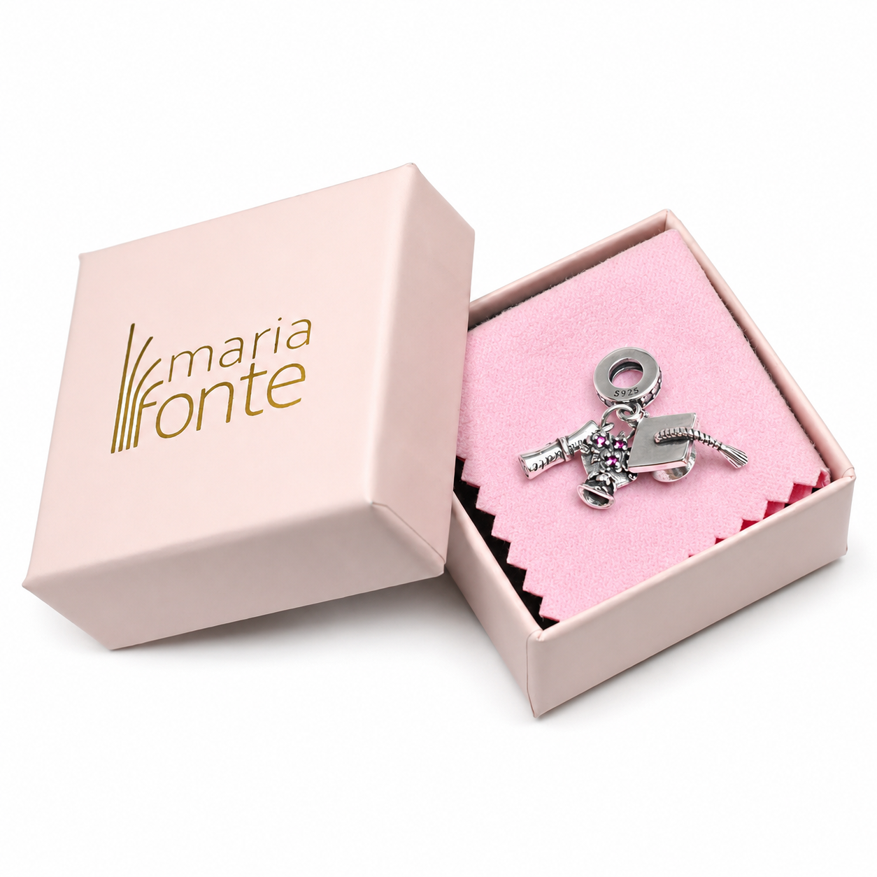 MariaFonte Charm Laurea Diploma Fiori Pergamena Portafortuna Argento 925 Zirconia Compatibile con Collane e Bracciali Pandora