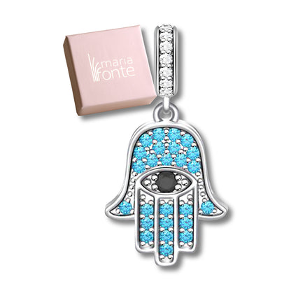 MariaFonte Charm Ciondolo Mano Portafortuna Occhio Blu in Argento 925 Compatibile con Collane e Bracciali