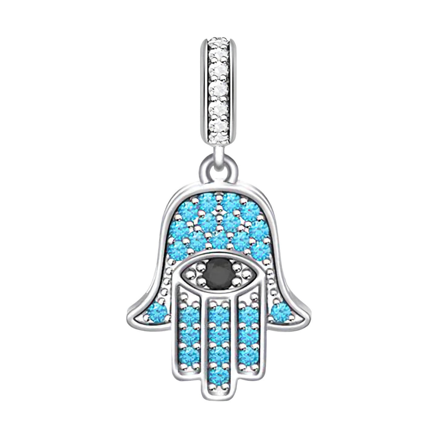 MariaFonte Charm Ciondolo Mano Portafortuna Occhio Blu in Argento 925 Compatibile con Collane e Bracciali