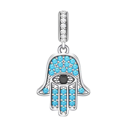 MariaFonte Charm Ciondolo Mano Portafortuna Occhio Blu in Argento 925 Compatibile con Collane e Bracciali
