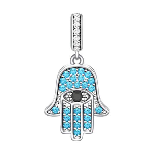 MariaFonte Charm Ciondolo Mano Portafortuna Occhio Blu in Argento 925 Compatibile con Collane e Bracciali