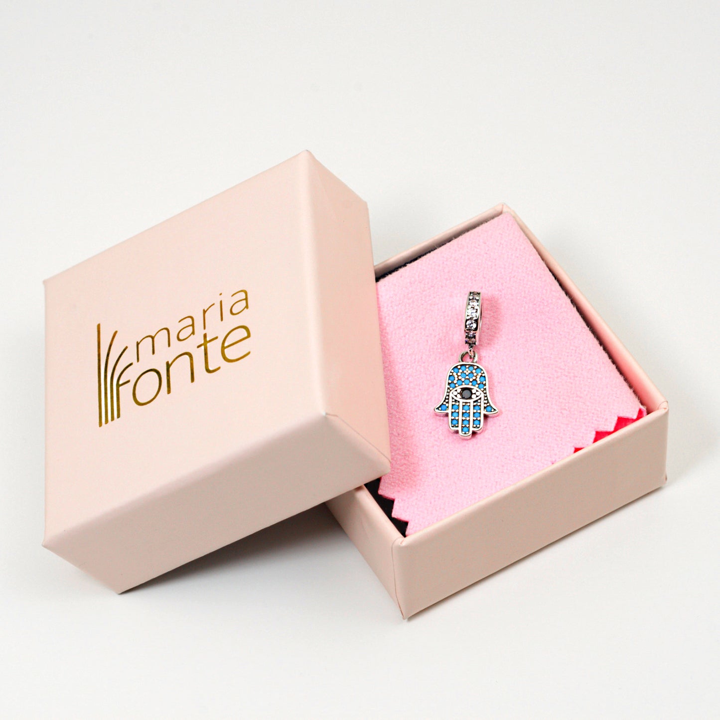 MariaFonte Charm Ciondolo Mano Portafortuna Occhio Blu in Argento 925 Compatibile con Collane e Bracciali