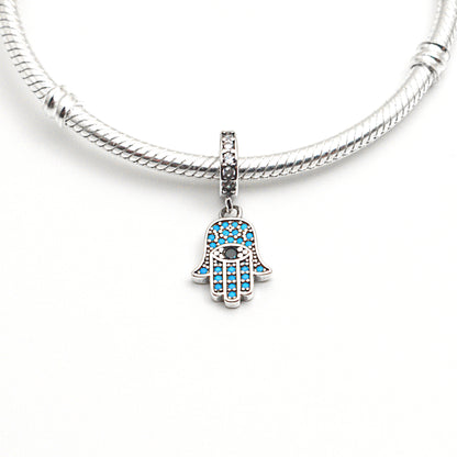 MariaFonte Charm Ciondolo Mano Portafortuna Occhio Blu in Argento 925 Compatibile con Collane e Bracciali
