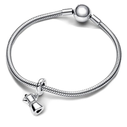 MariaFonte Bead Charm Moka Caffettiera Coperchio Apribile Argento 925 Zirconia Compatibile con Collane e Bracciali Pandora