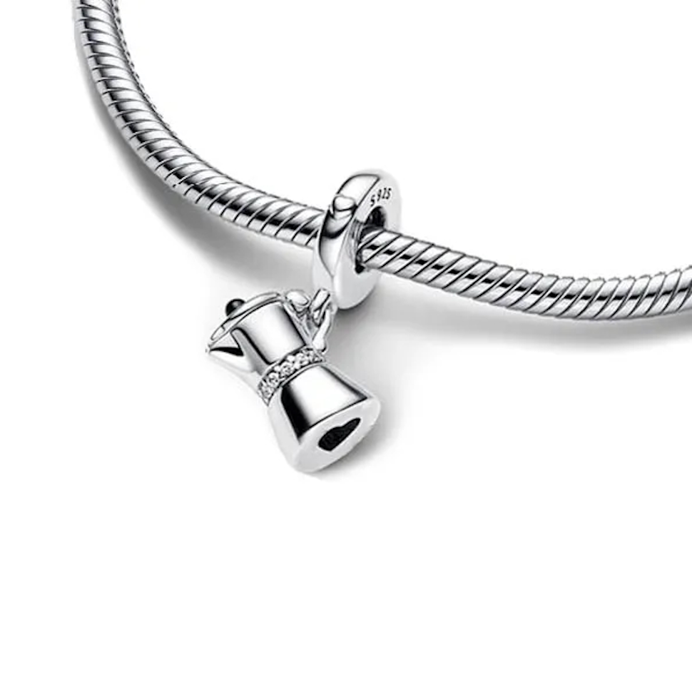 MariaFonte Bead Charm Moka Caffettiera Coperchio Apribile Argento 925 Zirconia Compatibile con Collane e Bracciali Pandora