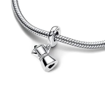 MariaFonte Bead Charm Moka Caffettiera Coperchio Apribile Argento 925 Zirconia Compatibile con Collane e Bracciali Pandora