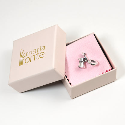 MariaFonte Bead Charm Moka Caffettiera Coperchio Apribile Argento 925 Zirconia Compatibile con Collane e Bracciali Pandora
