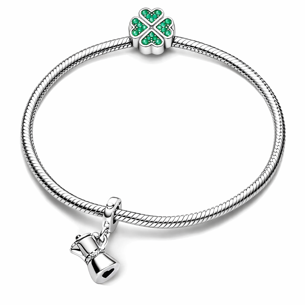 MariaFonte Bead Charm Moka Caffettiera Coperchio Apribile Argento 925 Zirconia Compatibile con Collane e Bracciali Pandora