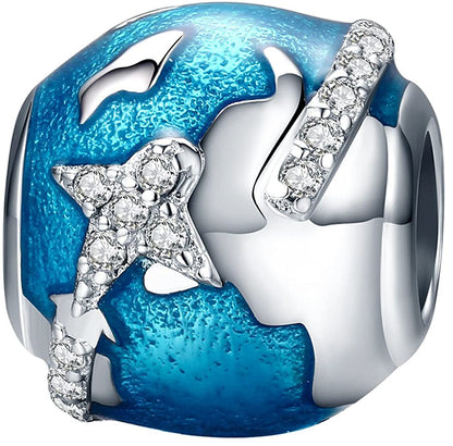 Maria Fonte-Bead Charm Ciondolo alla Scoperta del Mondo in Argento 925 con Zirconia Compatibile con Collane e Bracciali Pandora