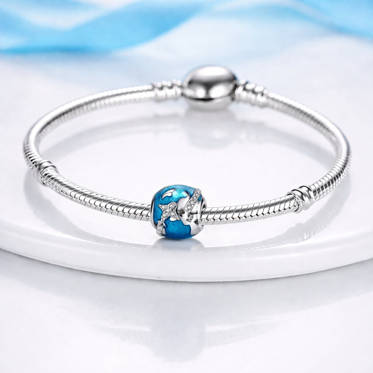 Maria Fonte-Bead Charm Ciondolo alla Scoperta del Mondo in Argento 925 con Zirconia Compatibile con Collane e Bracciali Pandora