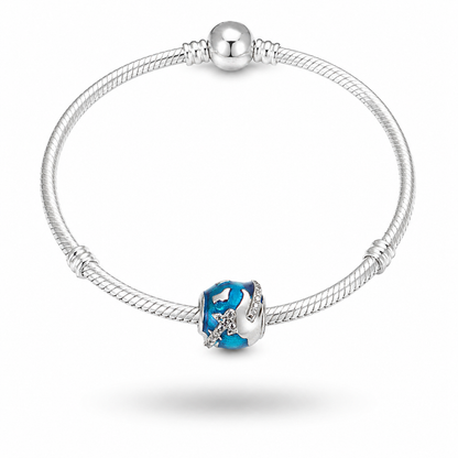 Maria Fonte-Bead Charm Ciondolo alla Scoperta del Mondo in Argento 925 con Zirconia Compatibile con Collane e Bracciali Pandora