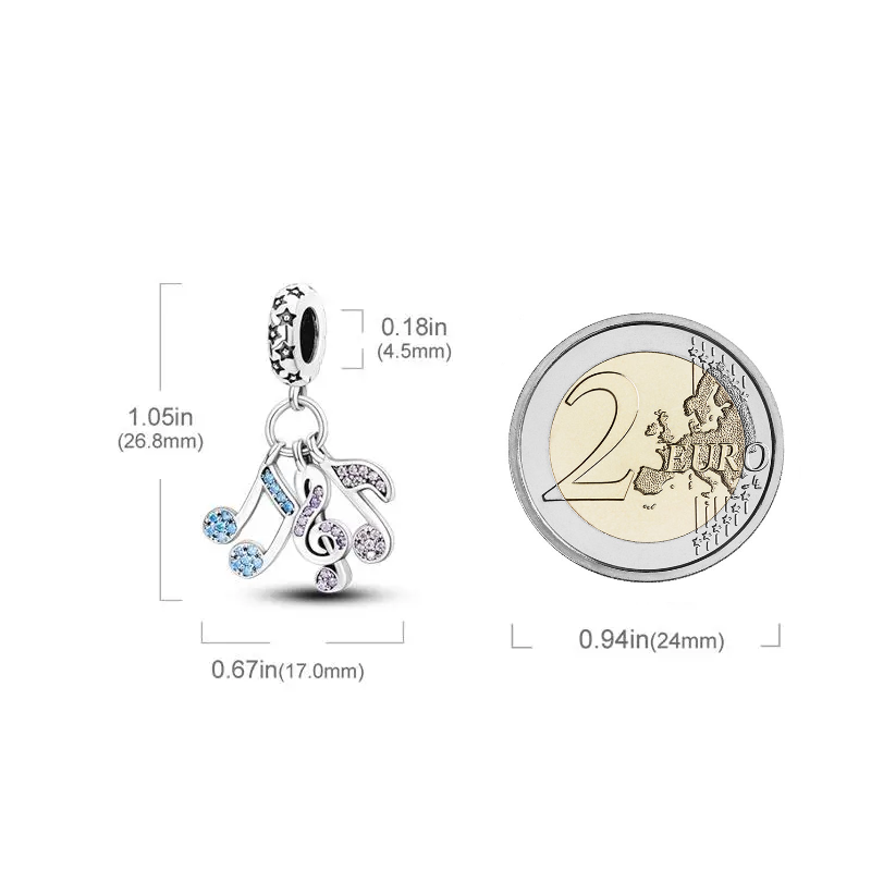 MariaFonte Bead Charm Ciondolo Pendente Note Musicali Argento 925 Zirconia Compatibile con Collane e Bracciali Pandora