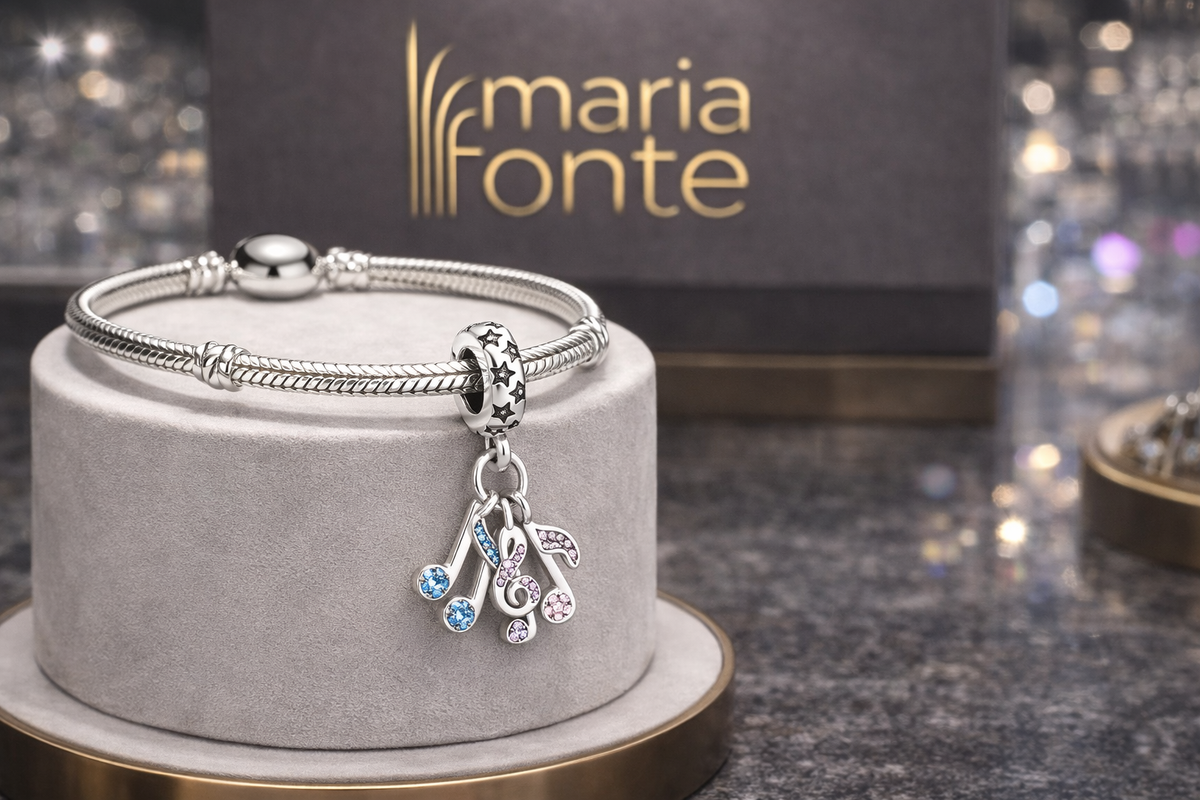 MariaFonte Bead Charm Ciondolo Pendente Note Musicali Argento 925 Zirconia Compatibile con Collane e Bracciali Pandora
