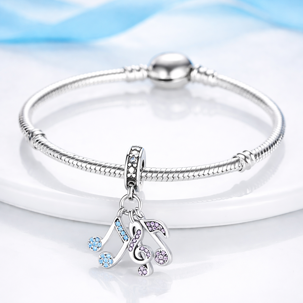 MariaFonte Bead Charm Ciondolo Pendente Note Musicali Argento 925 Zirconia Compatibile con Collane e Bracciali Pandora