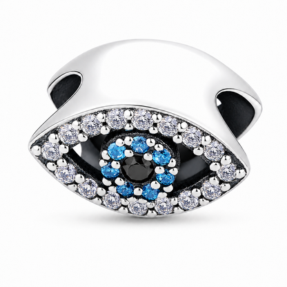 Maria Fonte Bead Charm Occhio Portafortuna Argento 925 con Zirconia Compatibile con Collane e Bracciali Pandora