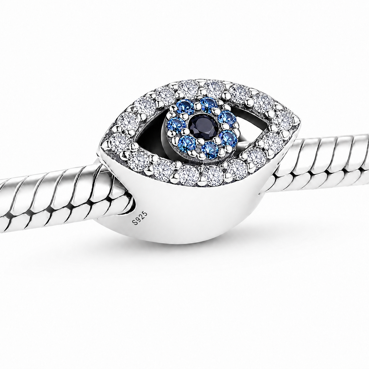 Maria Fonte Bead Charm Occhio Portafortuna Argento 925 con Zirconia Compatibile con Collane e Bracciali Pandora