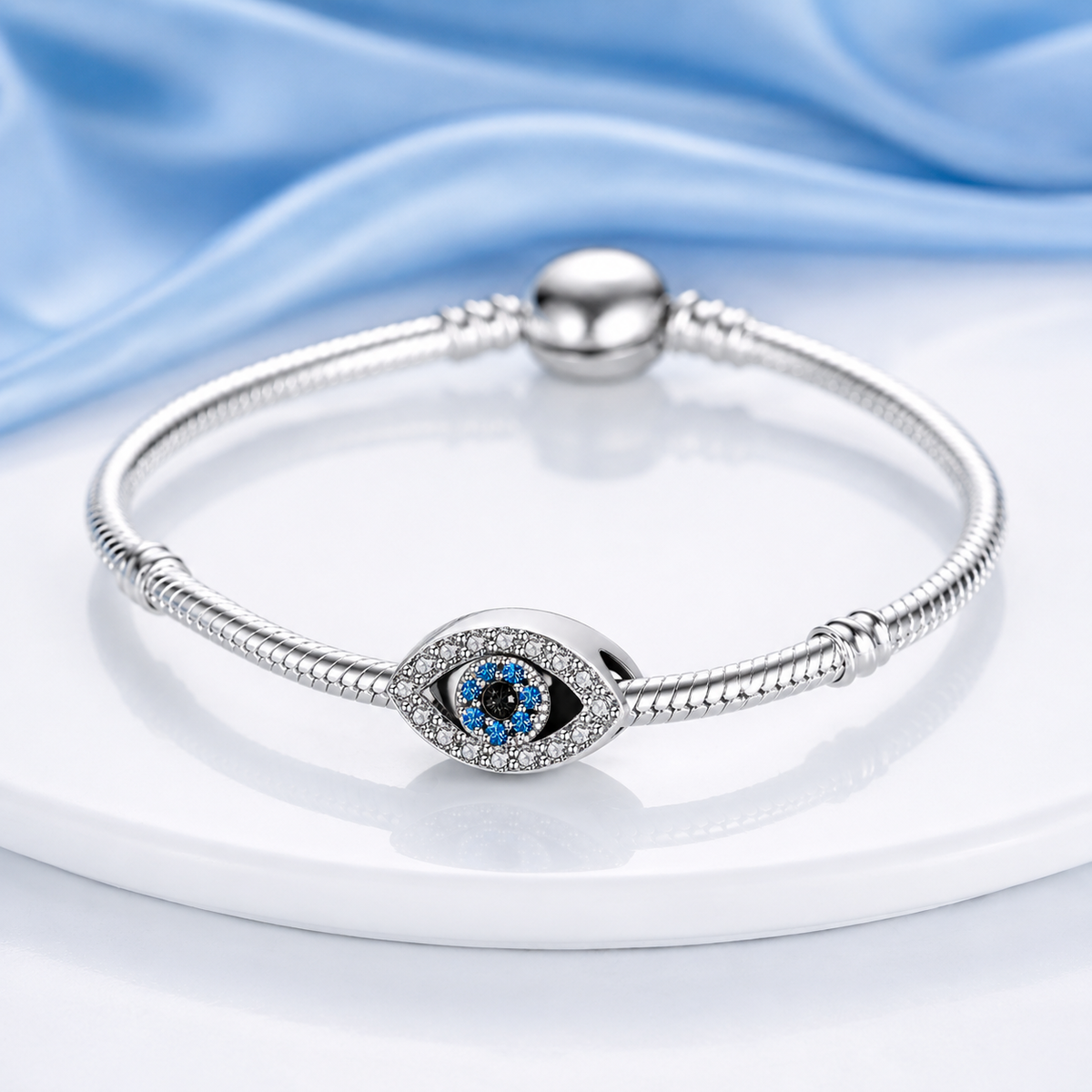 Maria Fonte Bead Charm Occhio Portafortuna Argento 925 con Zirconia Compatibile con Collane e Bracciali Pandora