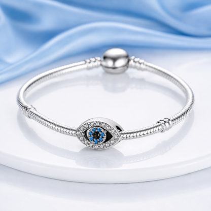 Maria Fonte Bead Charm Occhio Portafortuna Argento 925 con Zirconia Compatibile con Collane e Bracciali Pandora