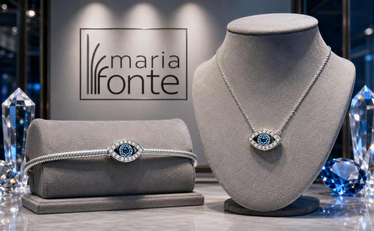 Maria Fonte Bead Charm Occhio Portafortuna Argento 925 con Zirconia Compatibile con Collane e Bracciali Pandora